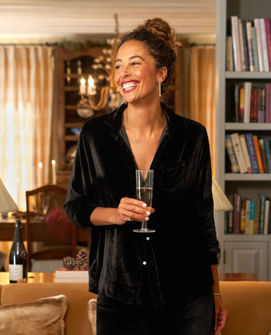 Eileen Italian Velvet Luxe Shirt Black
