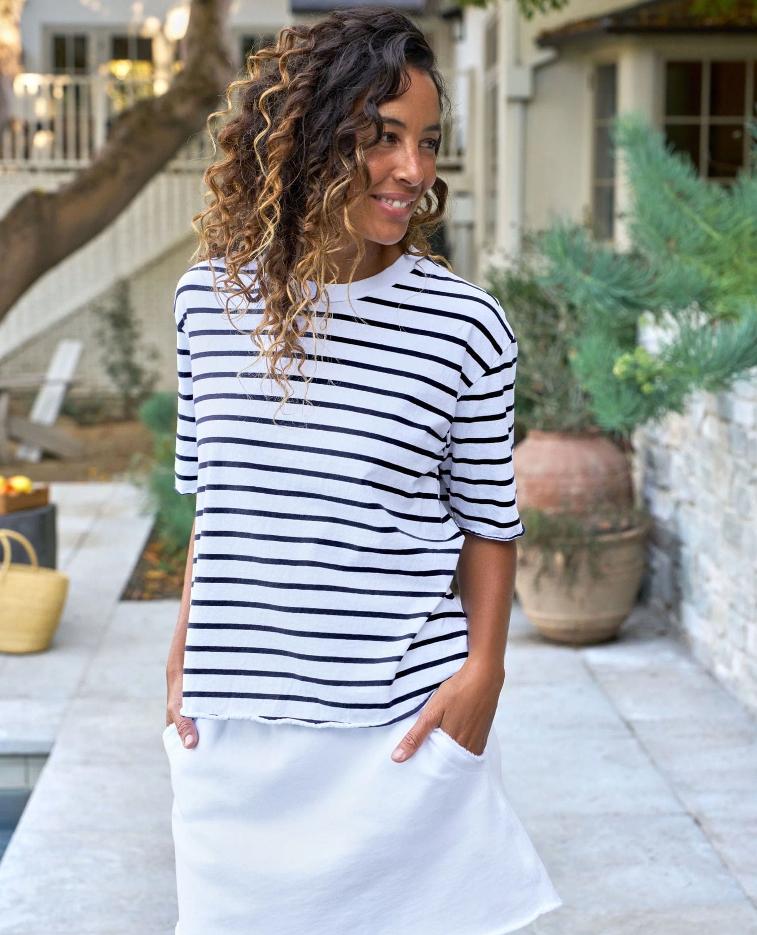 Frank & Eileen Perry Tee White Navy Stripe