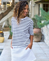 Perry Tee White Navy Stripe