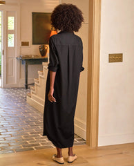 Rory Maxi Shirt Dress Black Linen