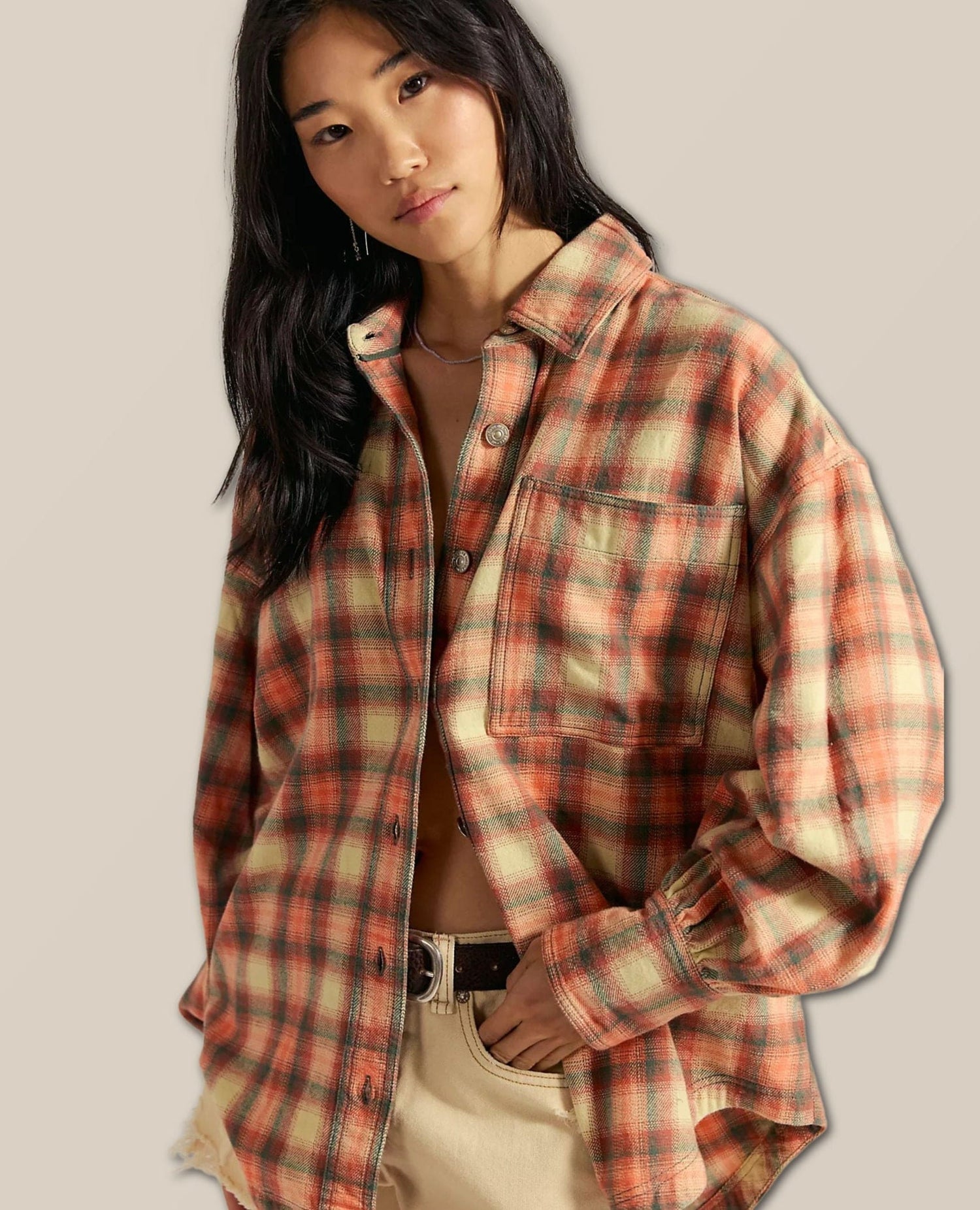 Ashley Plaid Shirt Sand Combo
