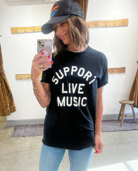 Support Live Music Vintage Black Tee