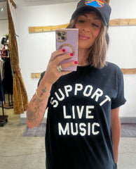 Support Live Music Vintage Black Tee