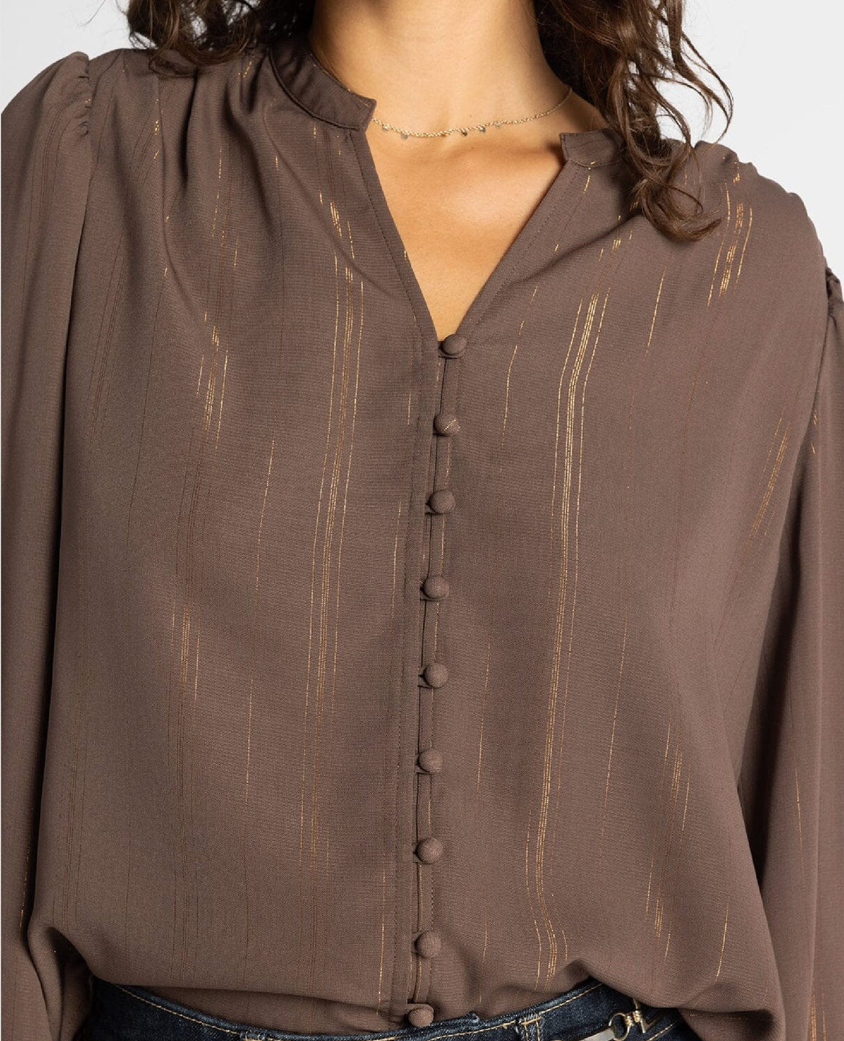Gabriella Metallic Stripe Blouse Cocoa