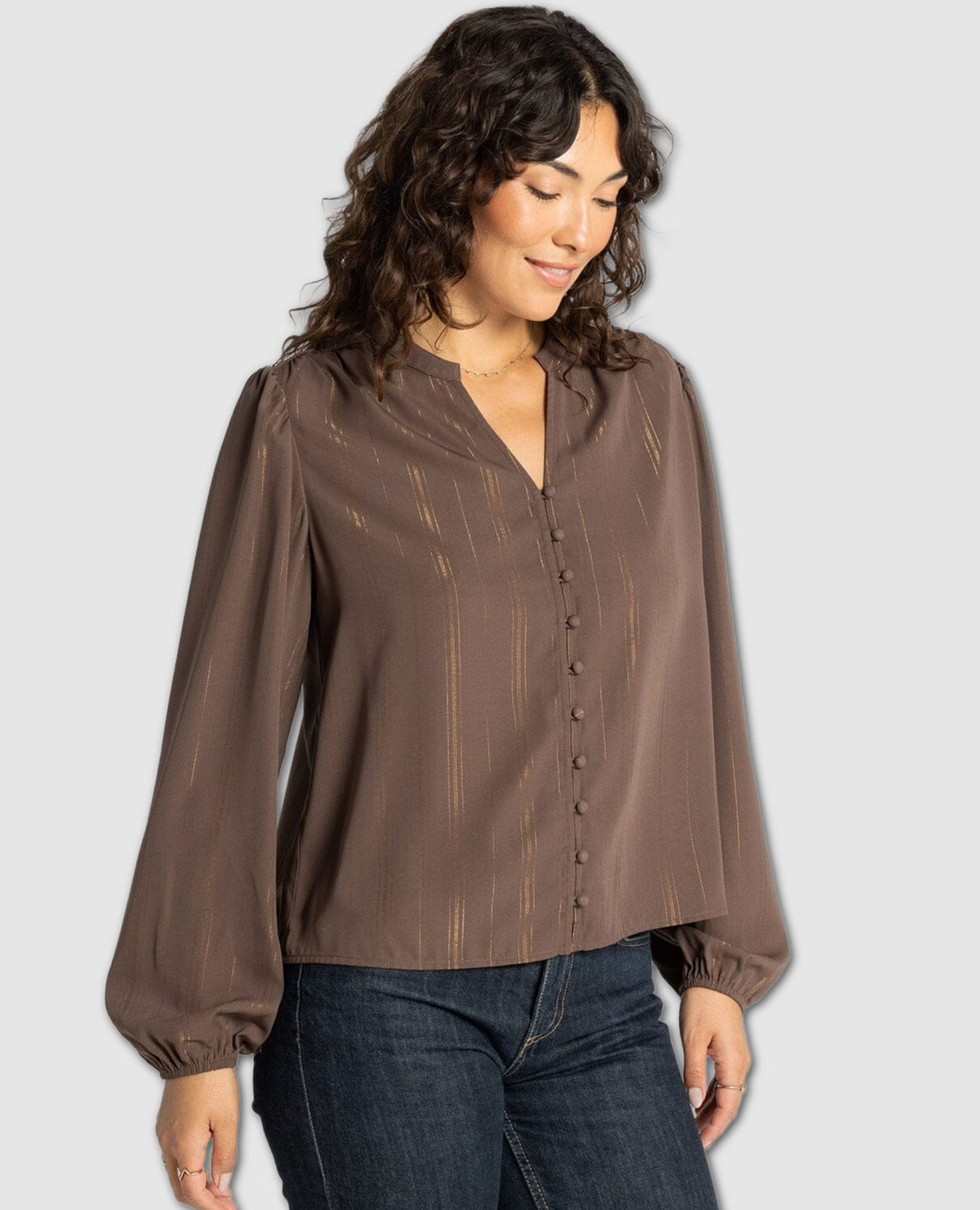Gabriella Metallic Stripe Blouse Cocoa