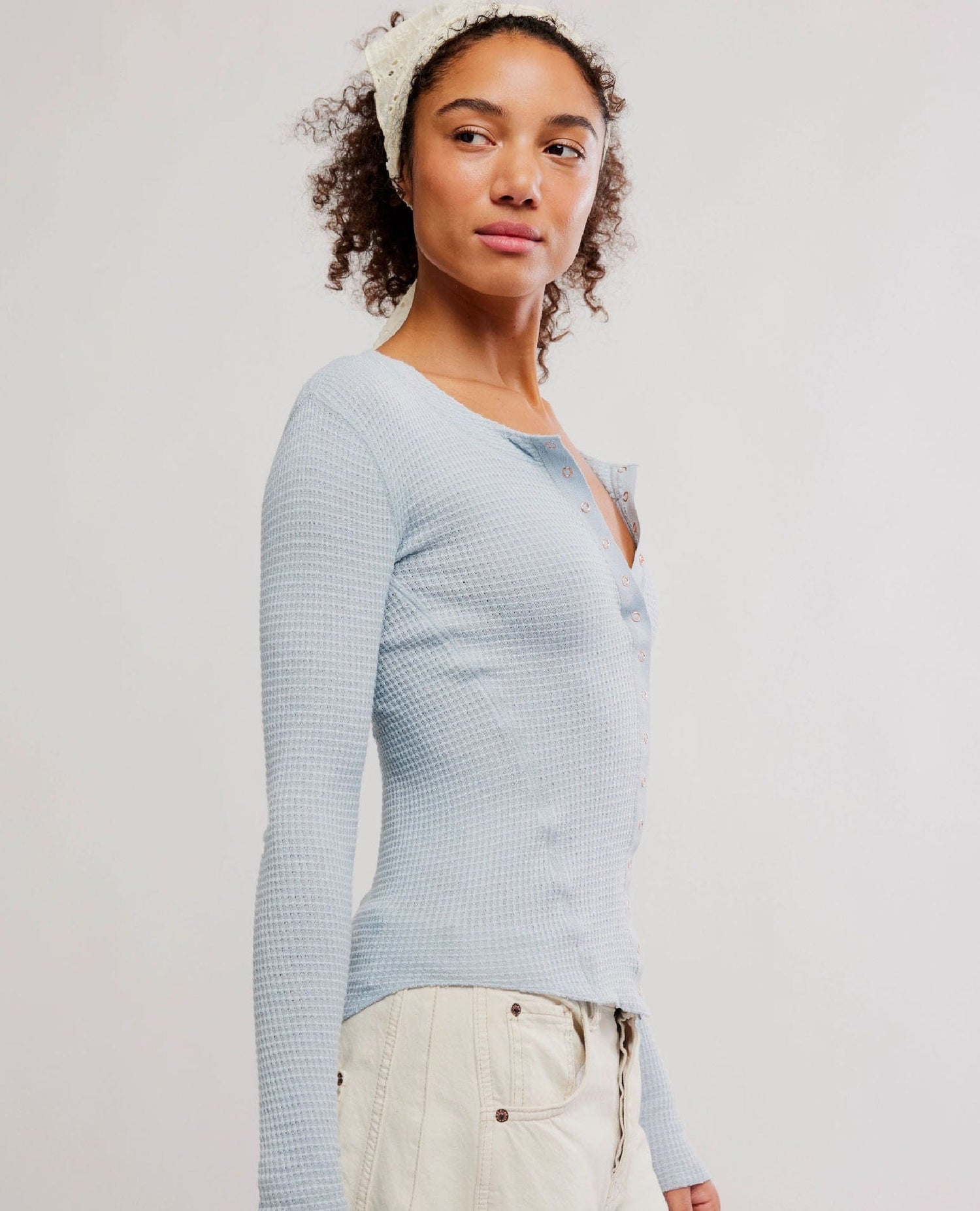 Going Places Cardi Thermal in Pearl Blue