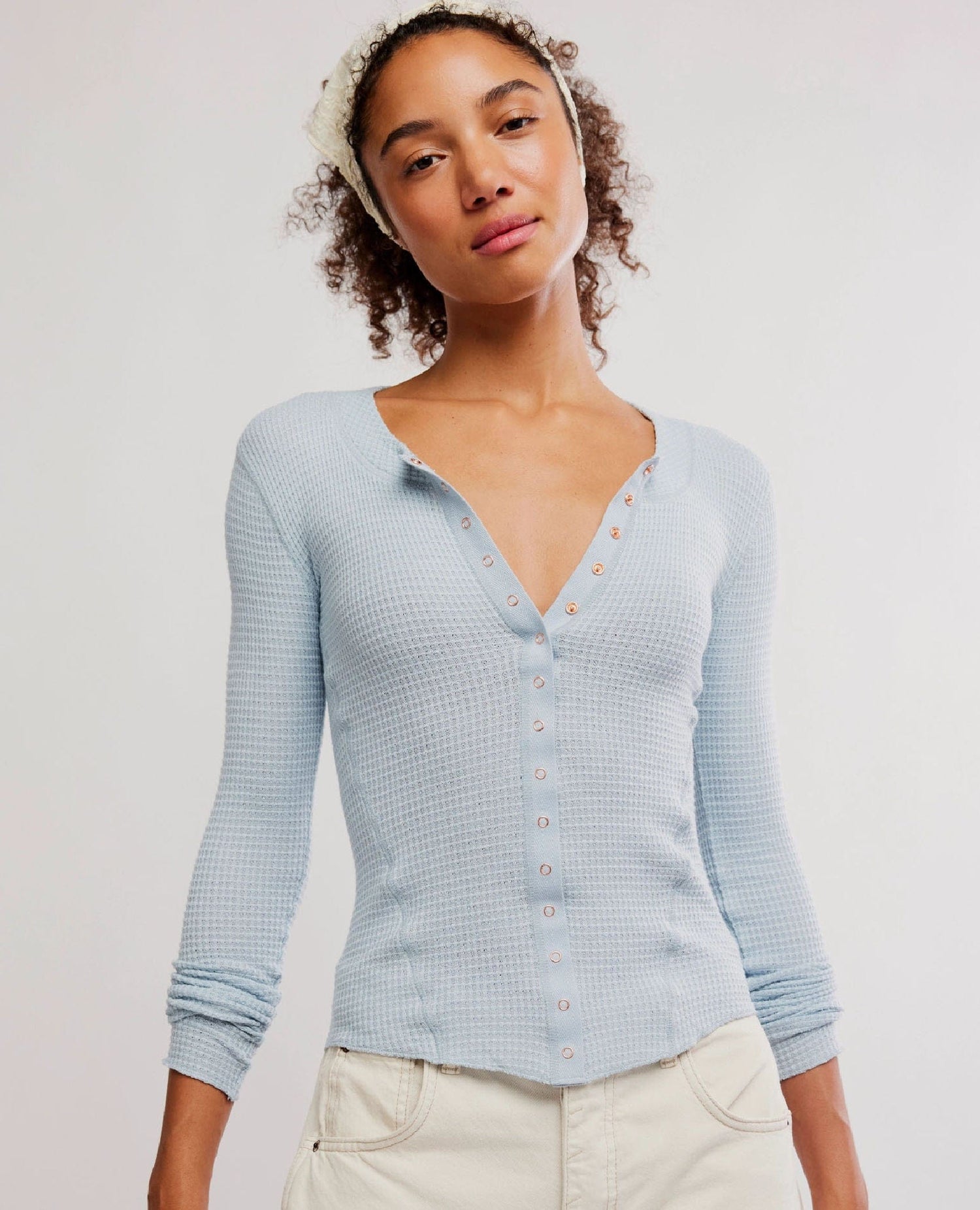 Going Places Cardi Thermal in Pearl Blue