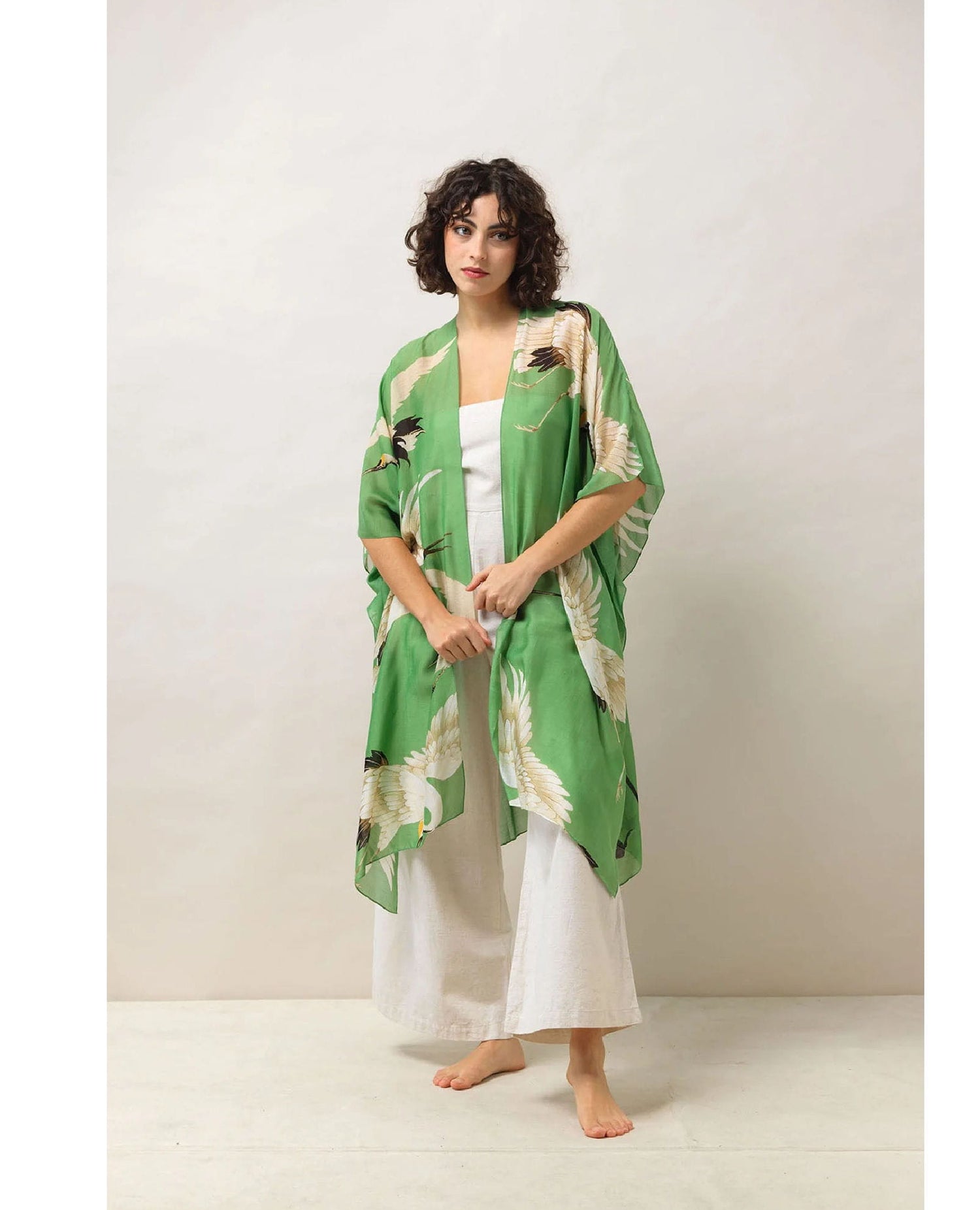 Green Stork Throwover Kimono