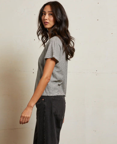 Hendrix V Neck Tee Ivory Black Stripe