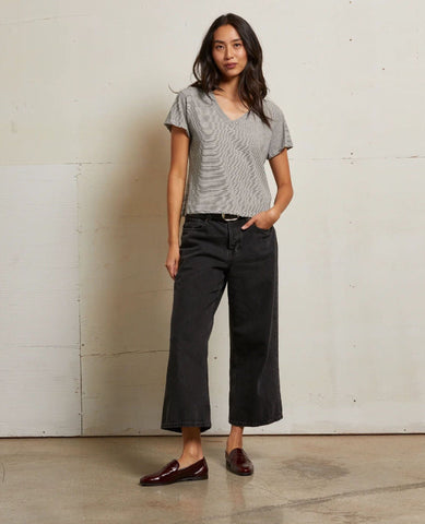 Hendrix V Neck Tee Ivory Black Stripe