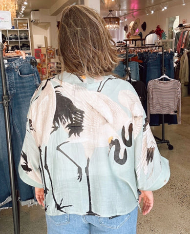 One Hundred Stars Aqua Heron Short Kimono