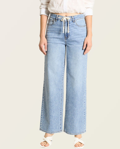 High Rise Wide Leg Drawstring Light Trouser