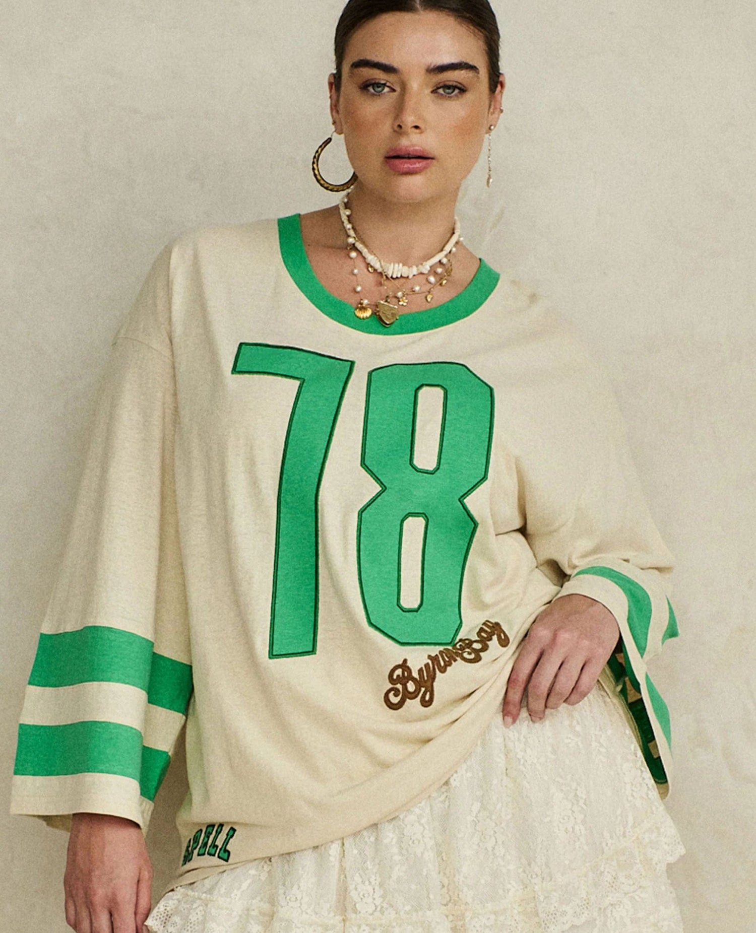 Homecoming Long Sleeve Biker Tee Green Fields