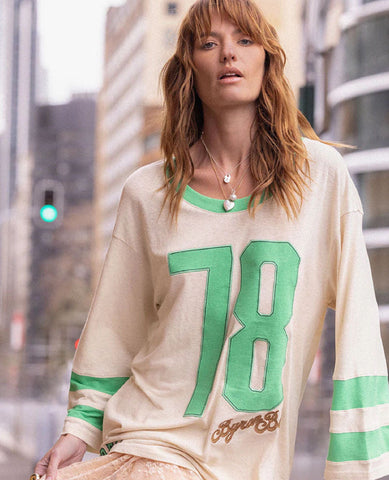 Homecoming Biker Tee Green Fields