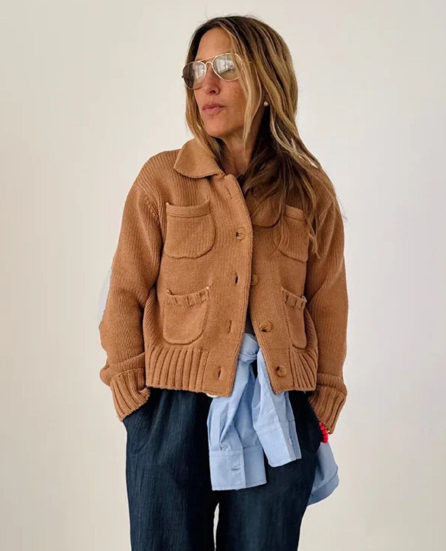 Love Heart Bomber Sweater Camel