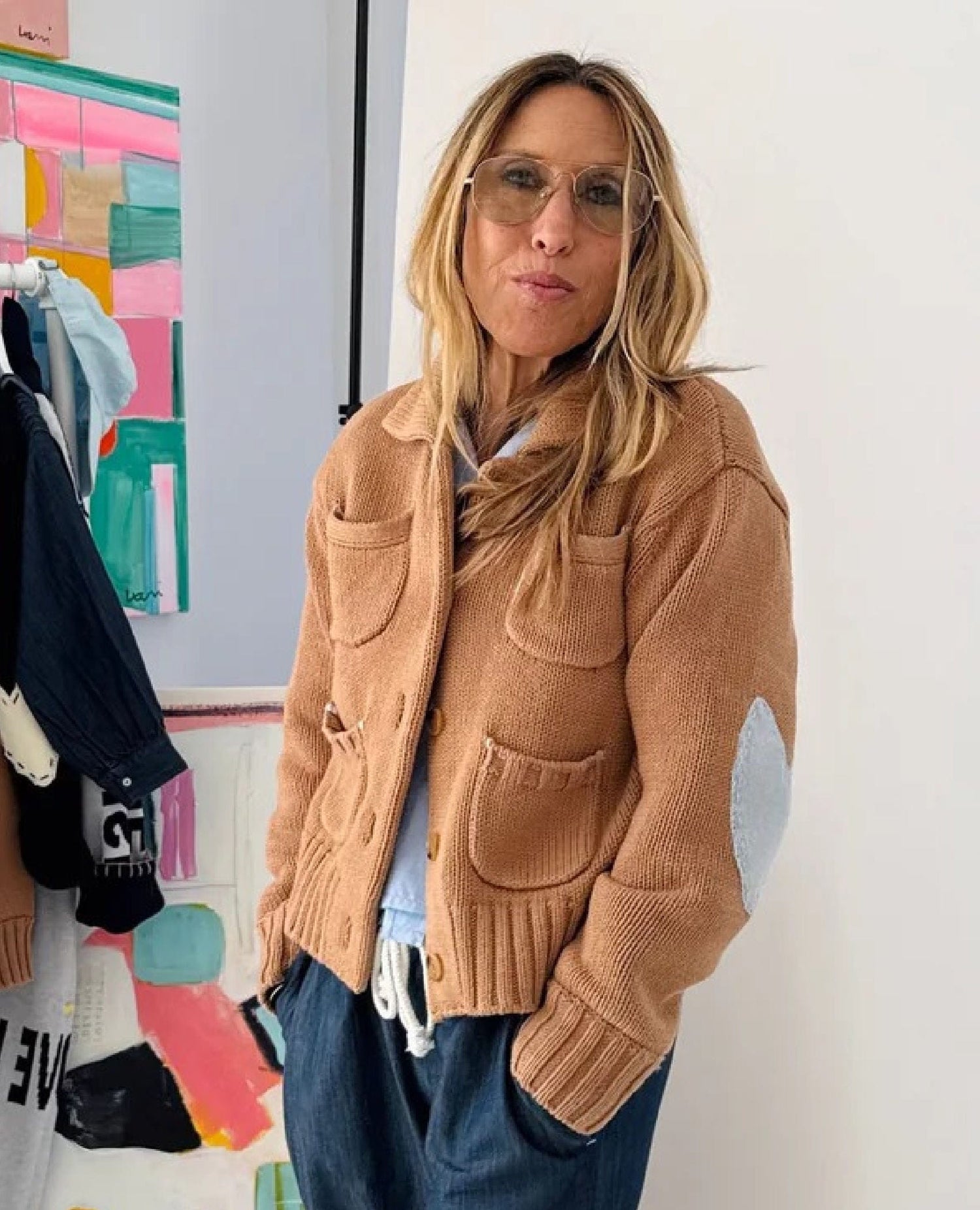 Love Heart Bomber Sweater Camel