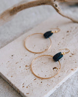 Lightweight Leather and Gold Plated Hoops Black