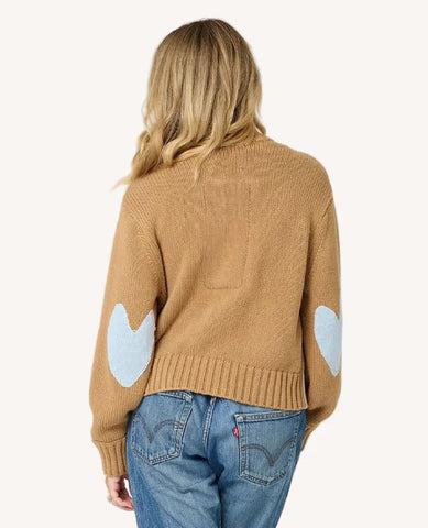 Love Heart Bomber Sweater Camel