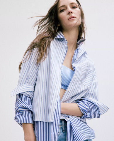 Lucia Stripe Poplin Shirt Blue
