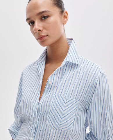 Lucia Stripe Poplin Shirt Blue