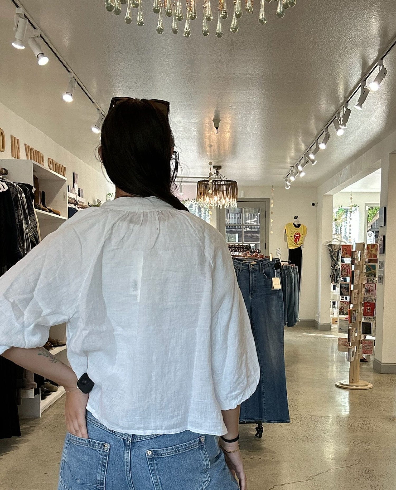 White Linen Balloon Blouse