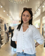 White Linen Balloon Blouse