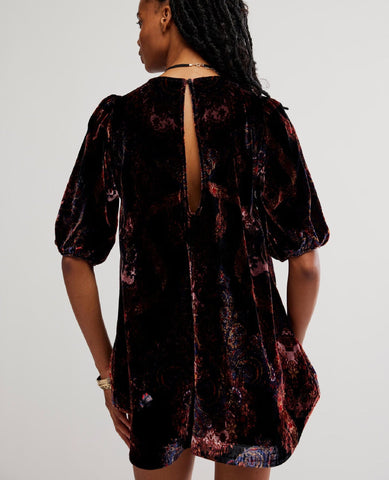 Maye Printed Velvet Tunic in Dark Black Combo