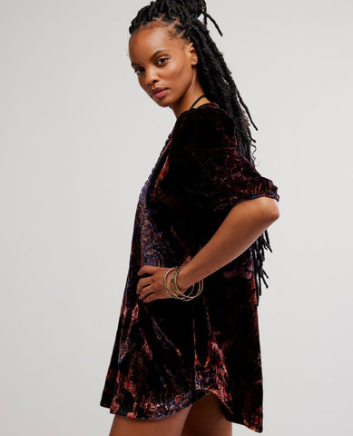 Maye Printed Velvet Tunic in Dark Black Combo