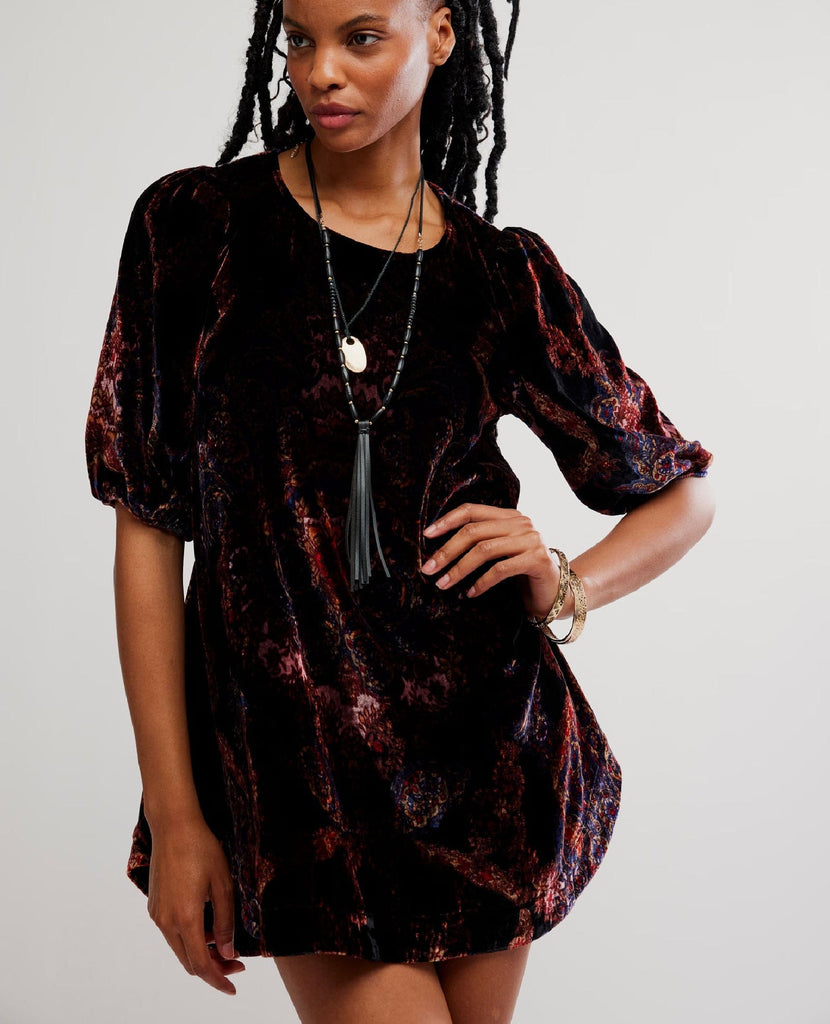 Maye Printed Velvet Tunic in Dark Black Combo