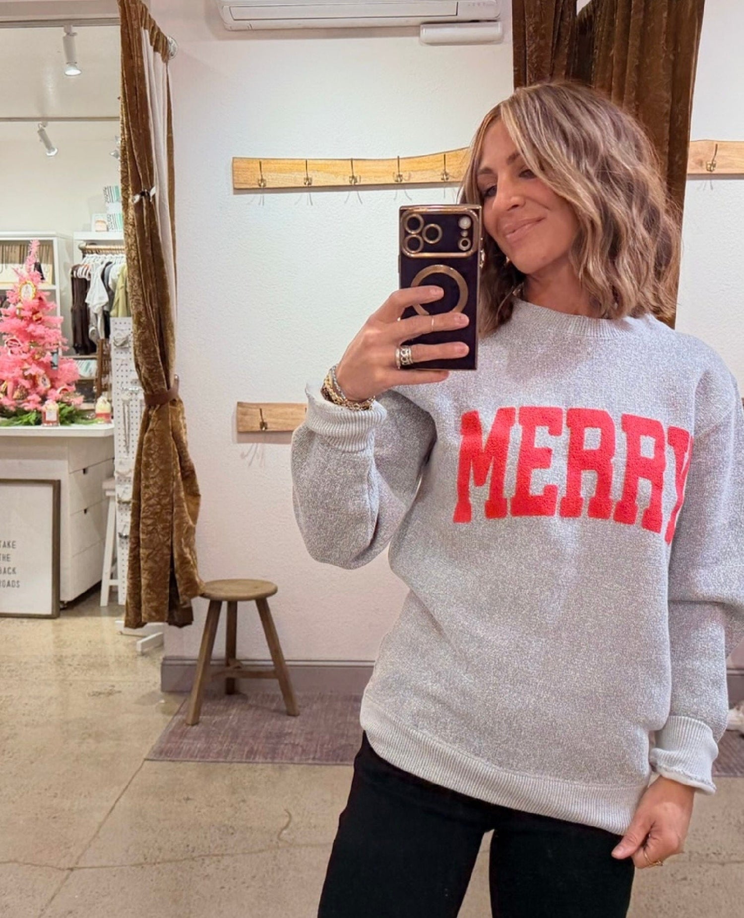 Merry Sweatshirt Grey Red
