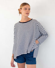 Catalina White Navy Ringer Top