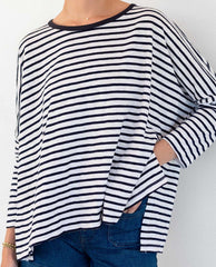 Catalina White Navy Ringer Top