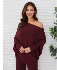 Asymmetrical Soft Sweater Wine