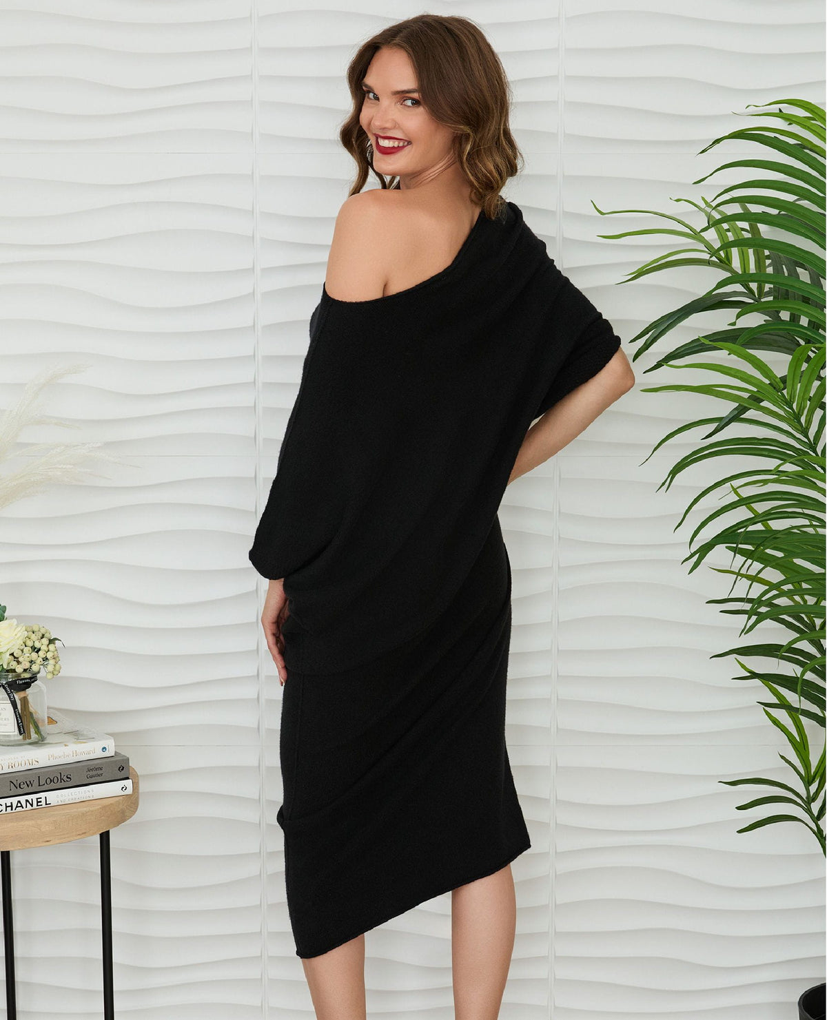 Asymmetric Black Sweater Dress