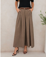 Belted Wide Leg Plazzo Pant Brown