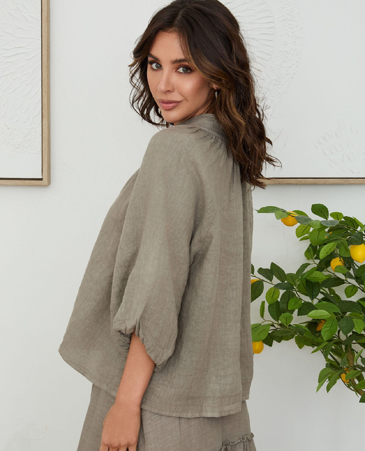 Linen Balloon Blouse Mocha