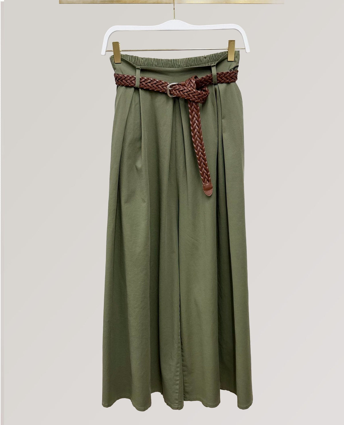 Belted Wide Leg Plazzo Pant Army Green