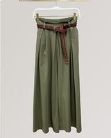 Belted Wide Leg Plazzo Pant Army Green