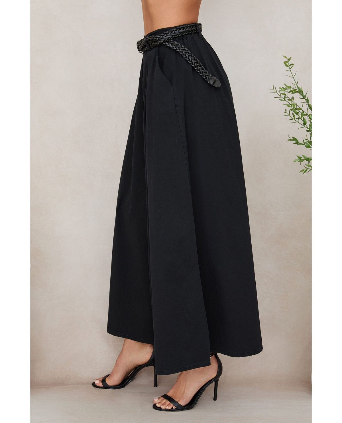 Belted Wide Leg Plazzo Pant Black