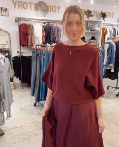 Cozy Short Sleeve Wine Sweater