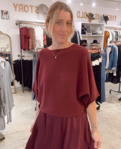 Cozy Short Sleeve Wine Sweater