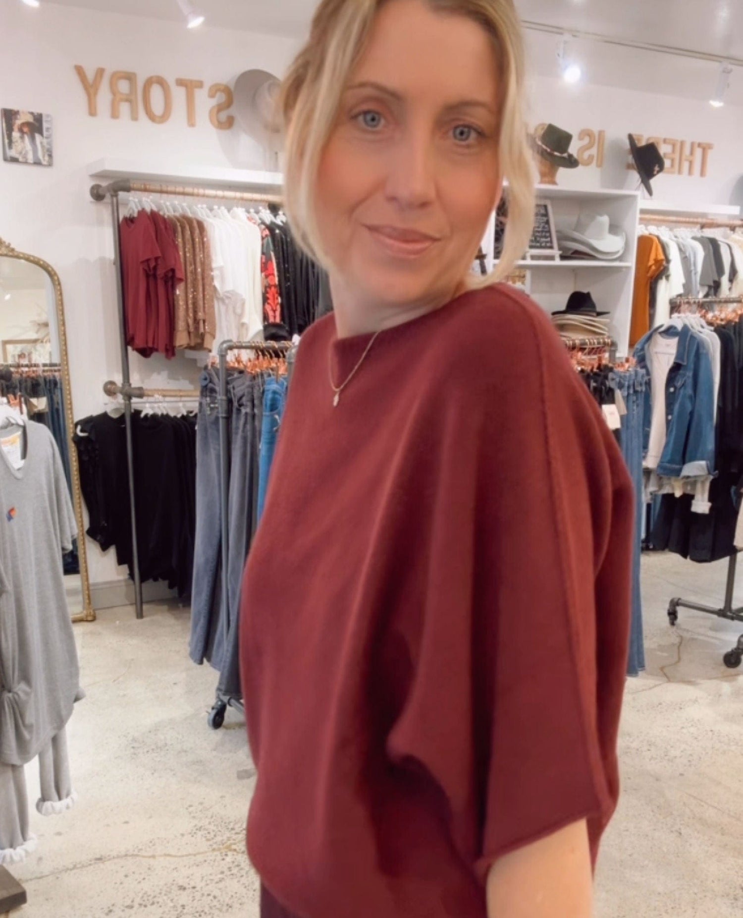 Cozy Short Sleeve Wine Sweater