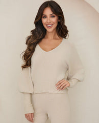 Cozy V Neck Sweater Earth Beige