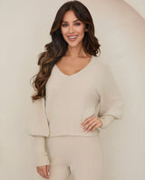Cozy V Neck Sweater Earth Beige