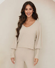Cozy V Neck Sweater Earth Beige