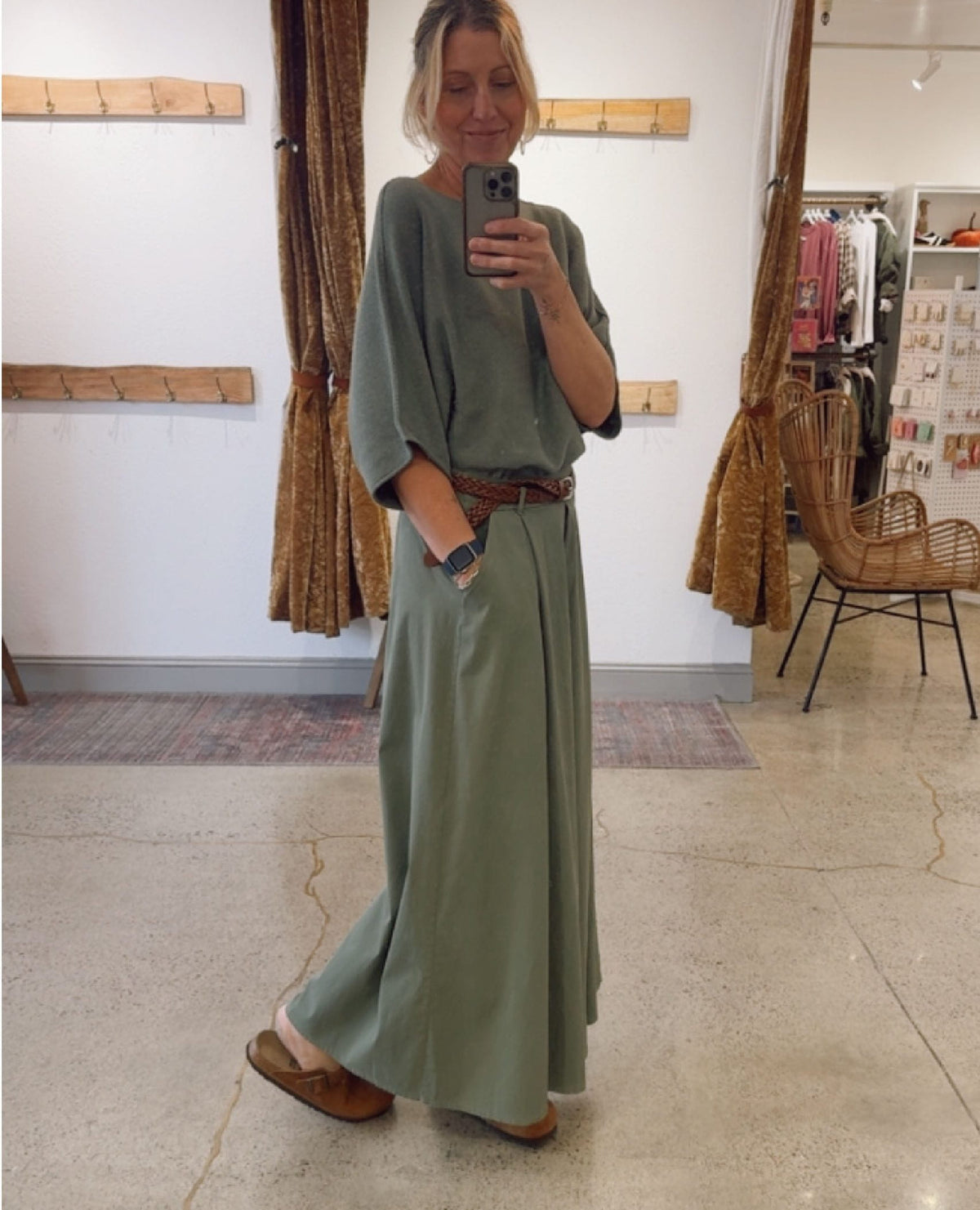 Belted Wide Leg Plazzo Pant Army