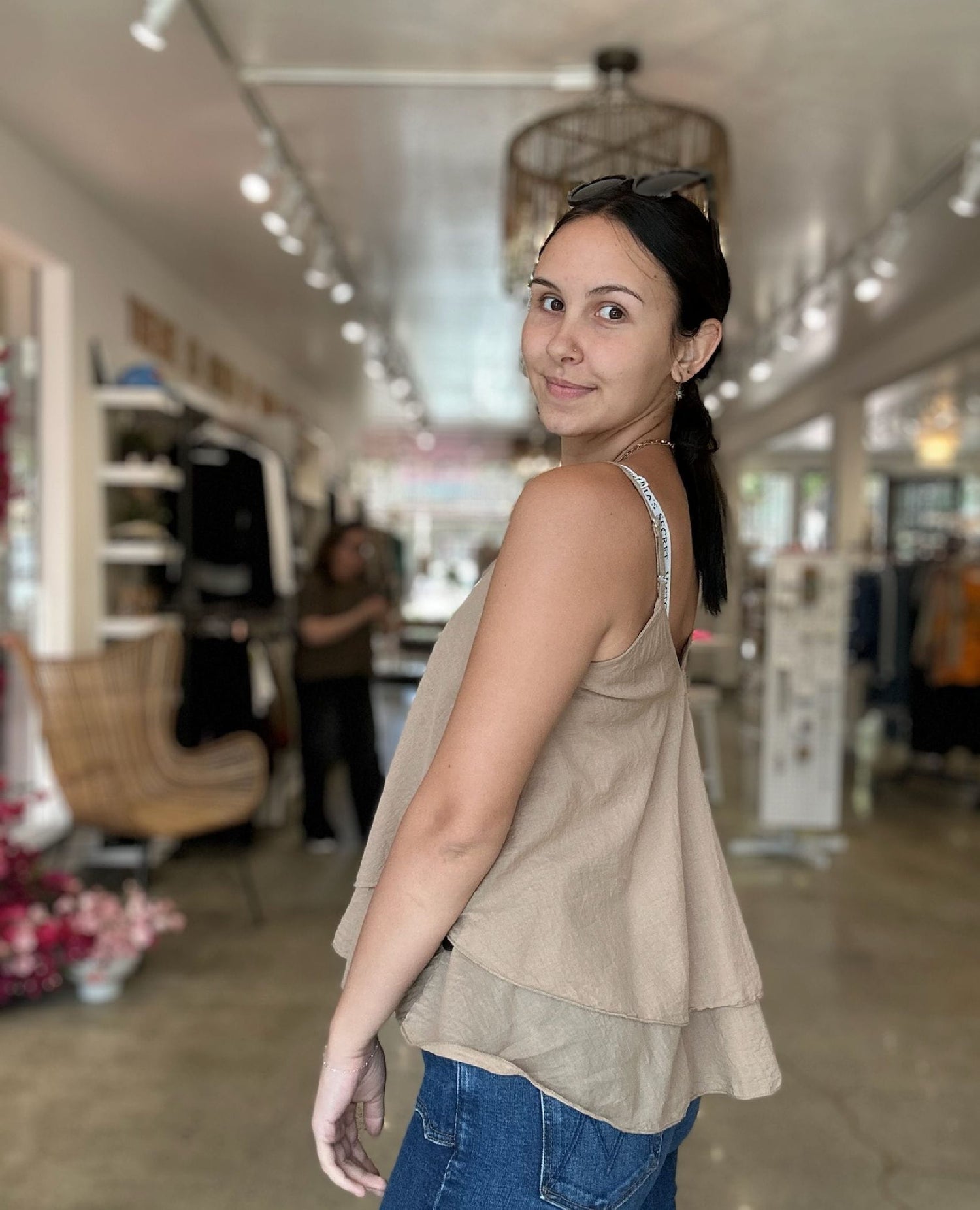 Layered V-Neck Tank Top Camel