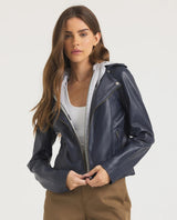 Molly Washed Leather Jacket Indigo