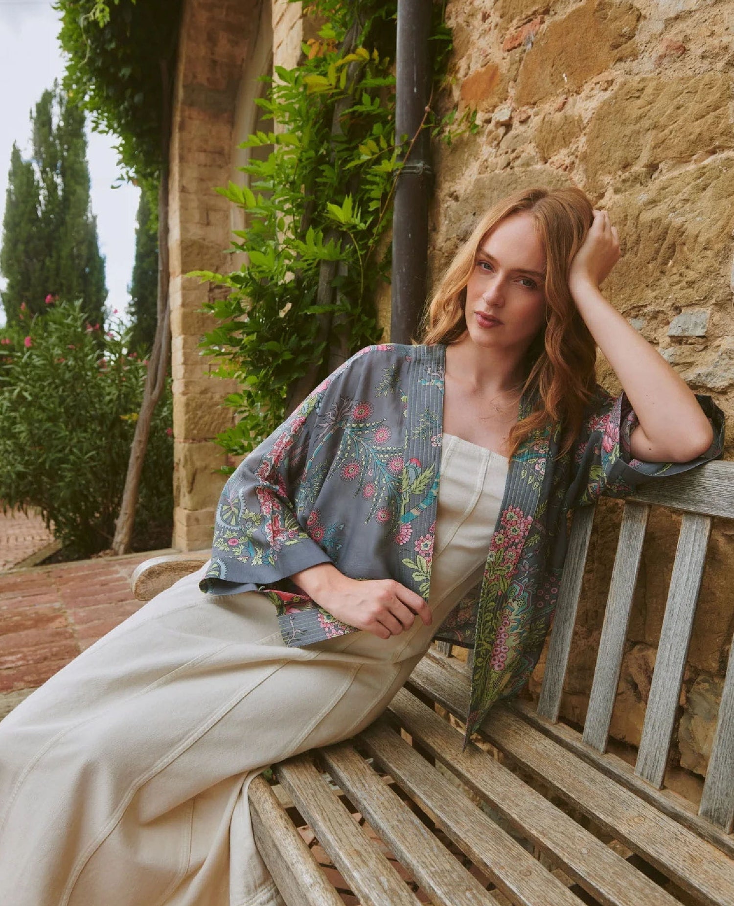 One Hundred Stars Boho Garden Grey Kimono