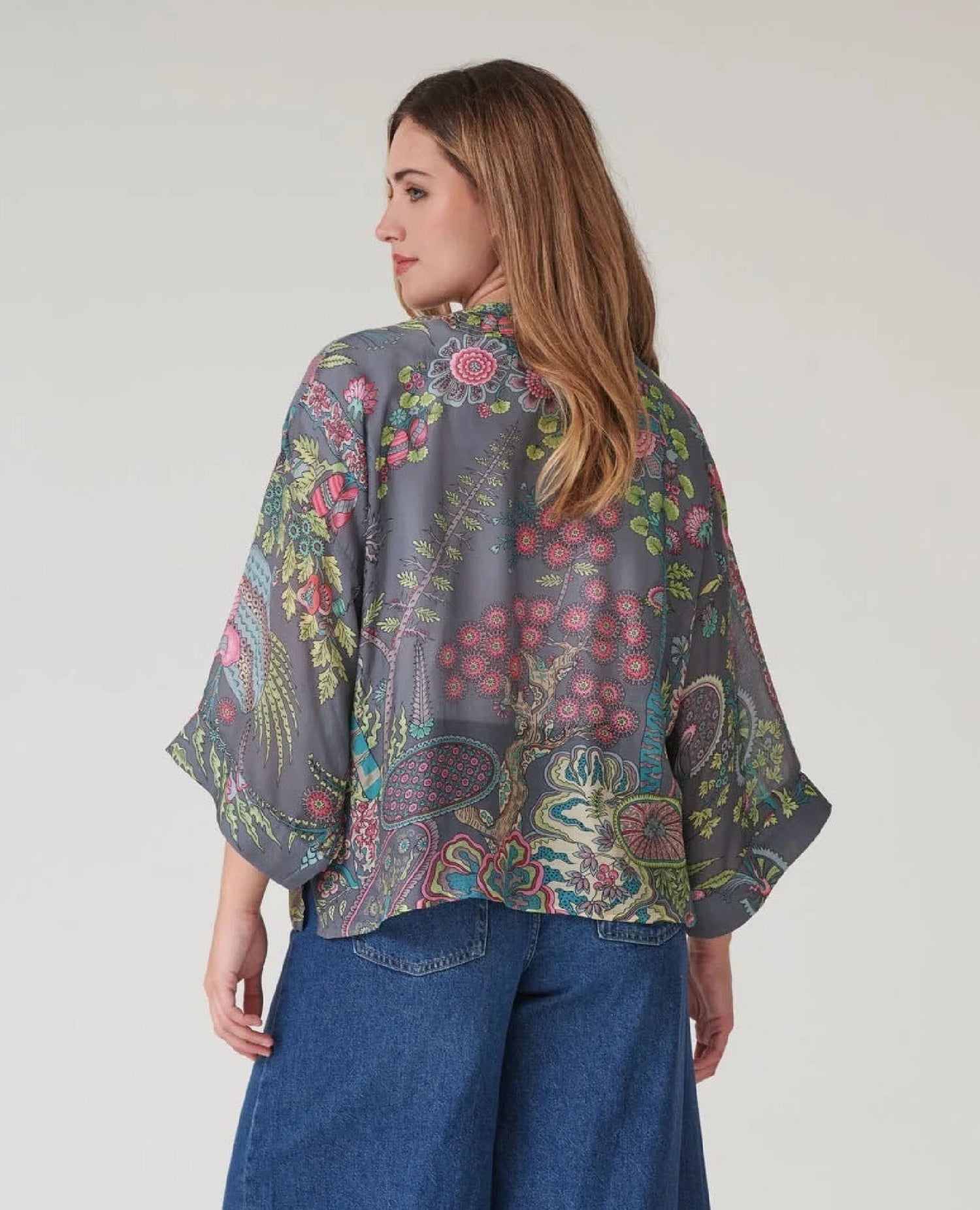 One Hundred Stars Boho Garden Grey Kimono